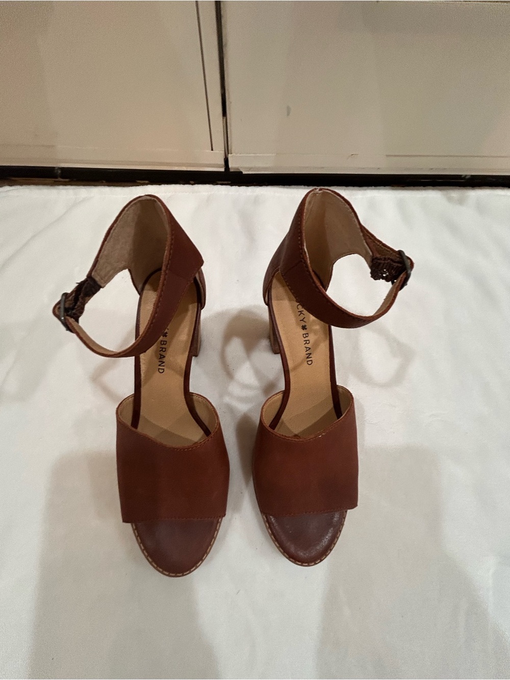 Lucky Brand Brown Ankle-Strap Block Heels